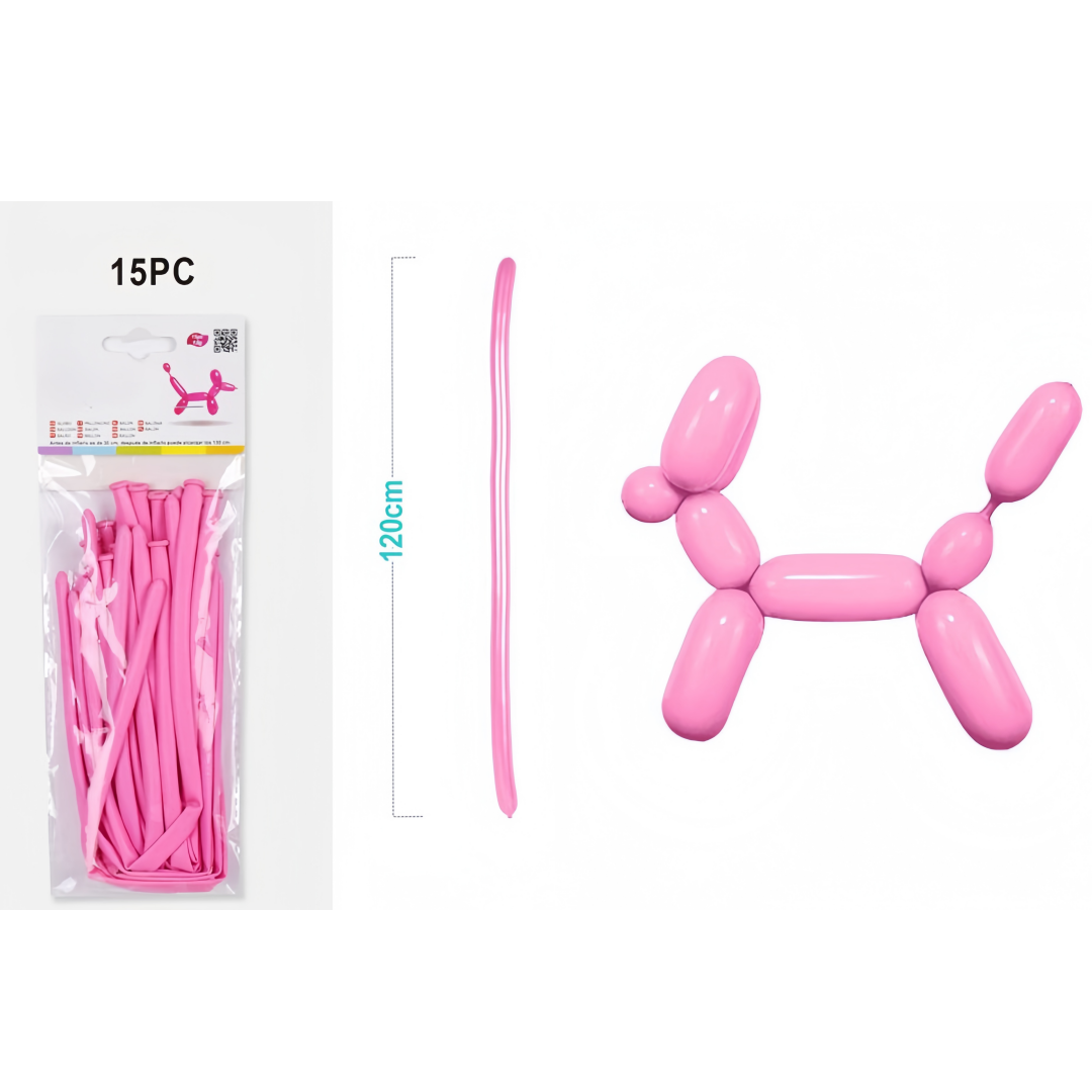 Palloncini Modellabili Lunghi Rosa 1.5g - Set da 15 Pezzi, 120cm