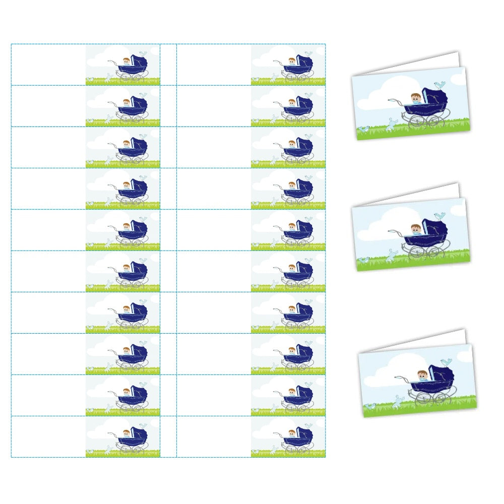 20 Pezzi bigliettini Personalizzati bomboniere Passeggino Azzurro Battesimo Nascita