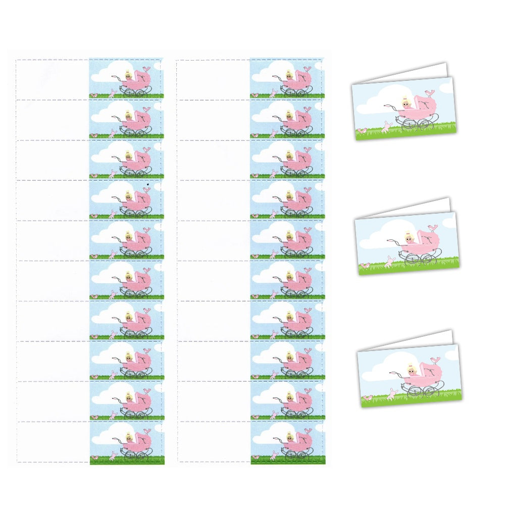 20 Pezzi bigliettini Personalizzati bomboniere Passeggino Rosa Battesimo Nascita