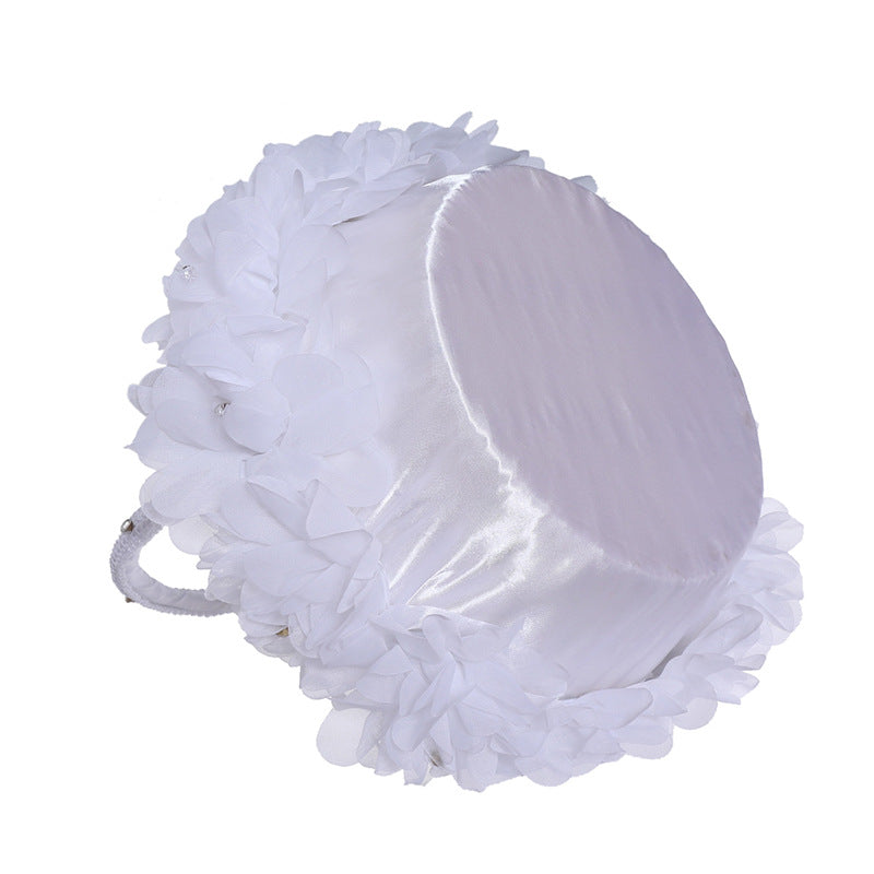 Vinimi Cestino Nuziale Bianco, Decorato con Fiori e Piume, con Manico e Cristalli, per fiori, petali damigelle