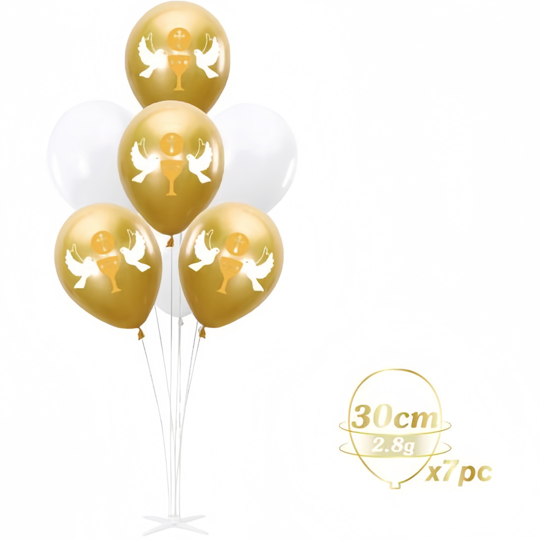 Centrotavola con Palloncini per Prima Comunione 7 Pezzi palloncini con Bastone di Supporto