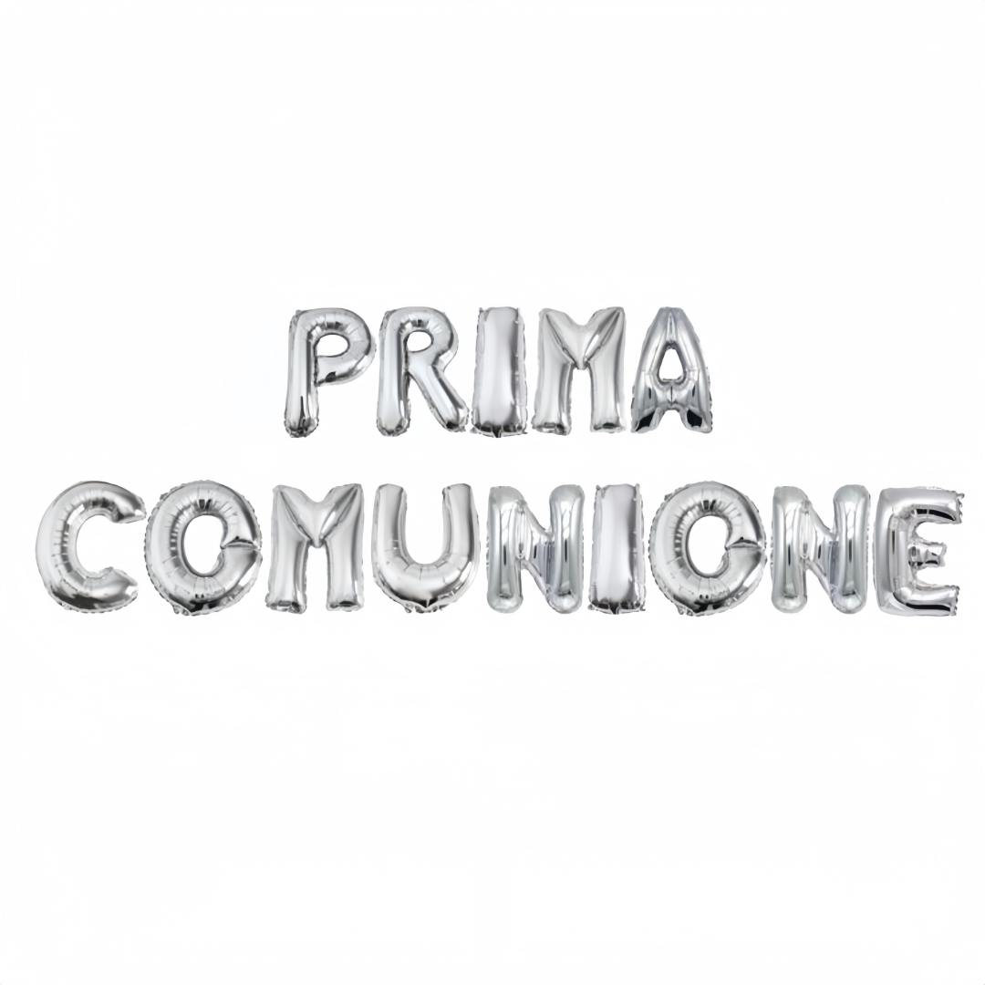 Set 14 pezzi Palloncini MYLAR Argento 18 Pollici Italiano Prima Comunione 45cm