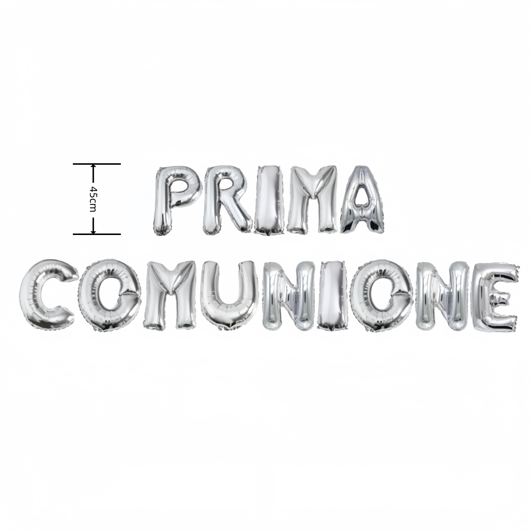 Set 14 pezzi Palloncini MYLAR Argento 18 Pollici Italiano Prima Comunione 45cm