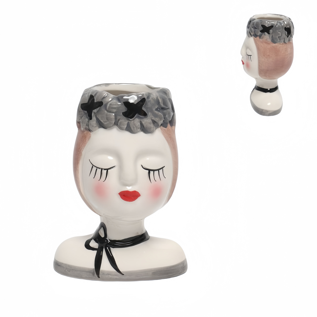 vaso decorativo in ceramica a forma di ragazza vintage – piccolo vaso 10x7,8 cm per piante grasse