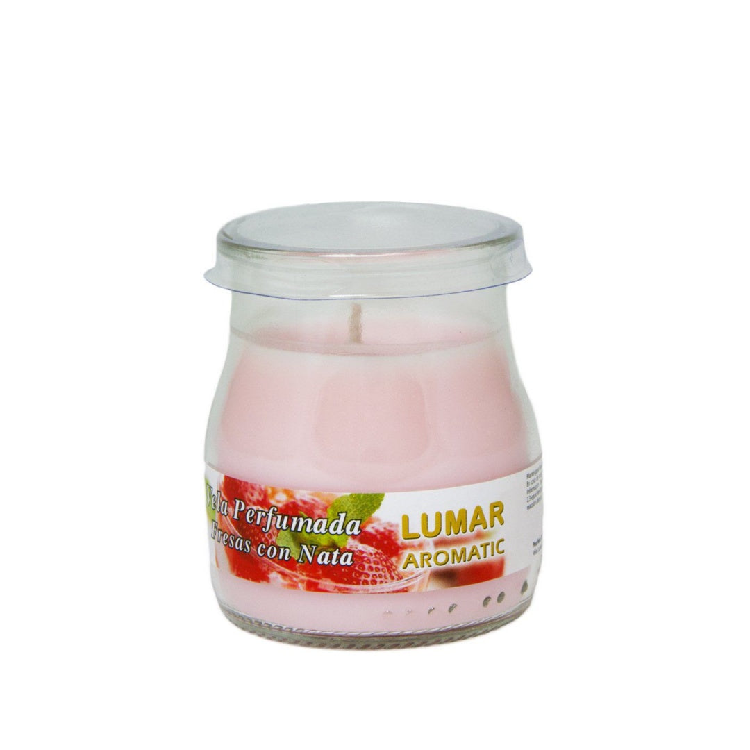 Candela profumata in vasetto vetro forma yogurt 100g (Fragole con panna)