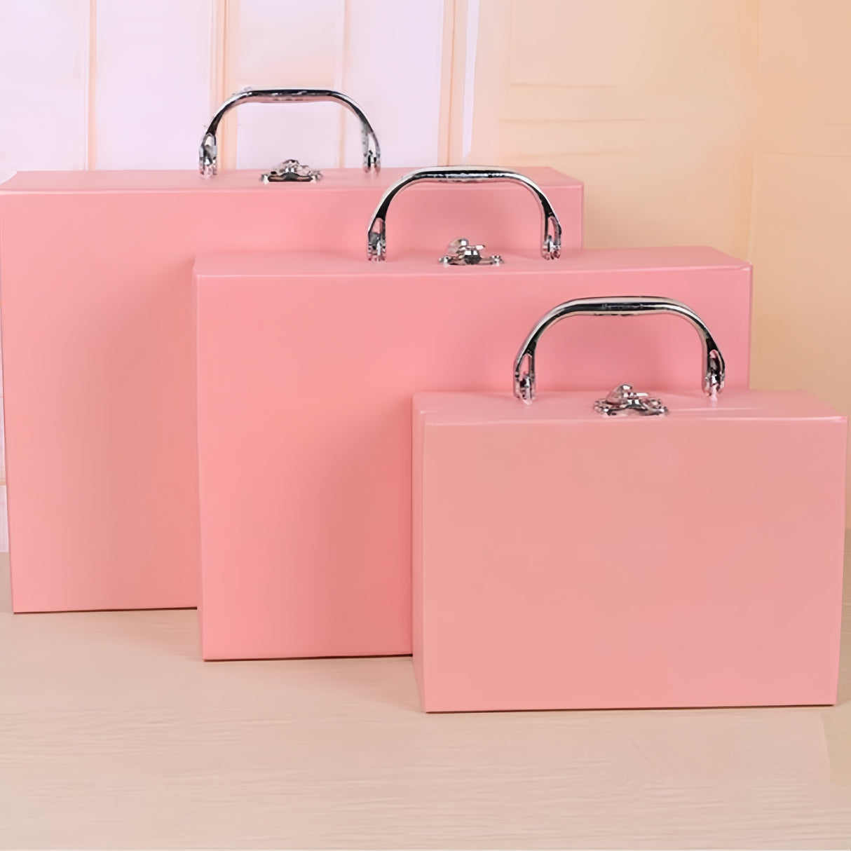 Scatola Valigia ROSA con Manico Scatola Regalo Oggetto Ospiti Evento