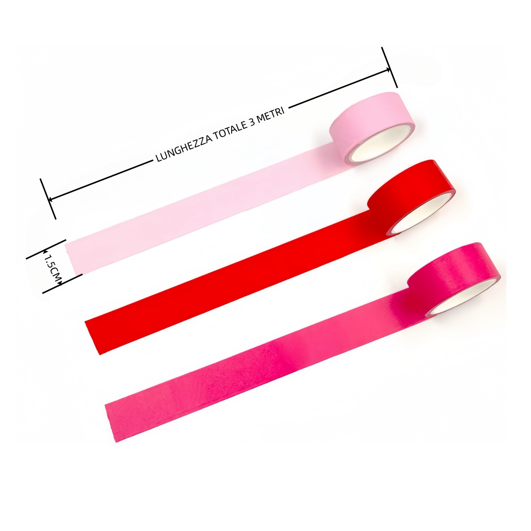 3 rotoli di nastro adesivo colorato Painting tape, fai da te decorazione Scrapbooking Toni del rosa e del rosso