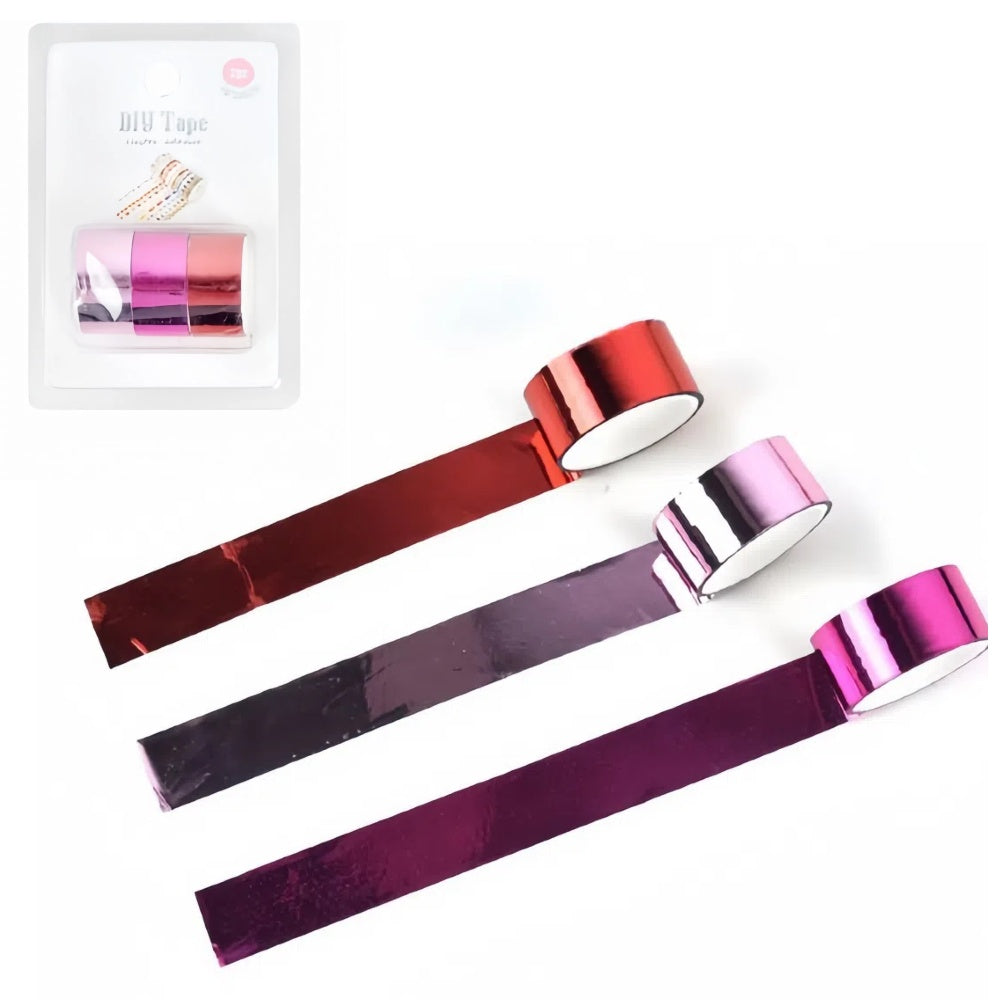 3 rotoli di nastro adesivo colorato Painting tape, fai da te decorazione Scrapbooking Toni metallici di rosso, viola e fucsia