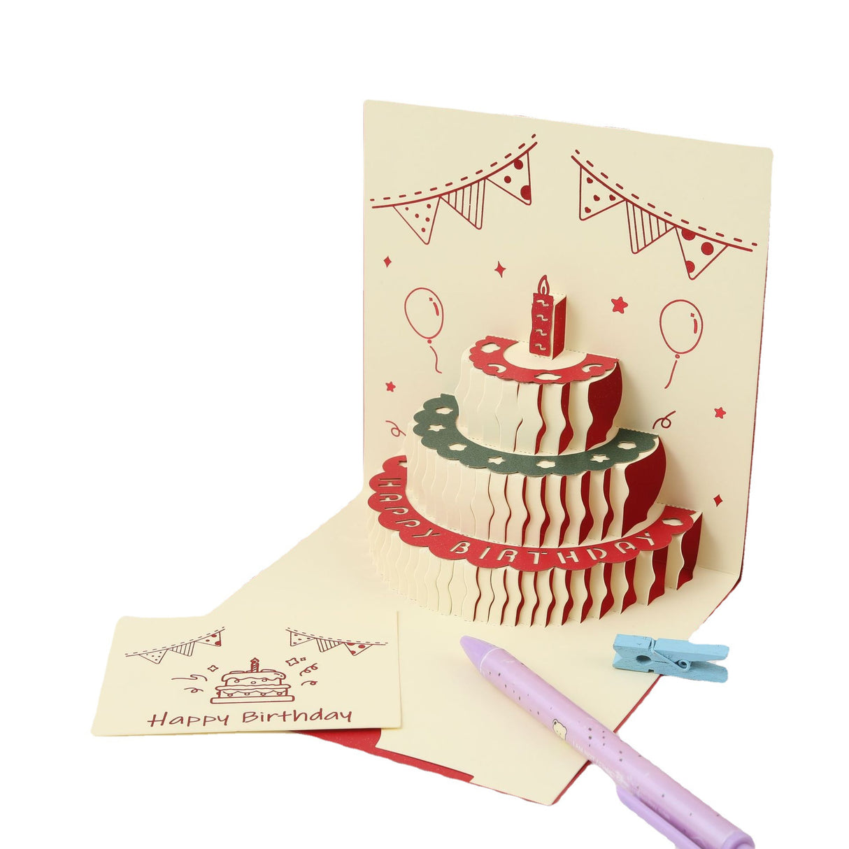 Biglietto di auguri compleanno pop-up 3D con la torta, tagliato con laser