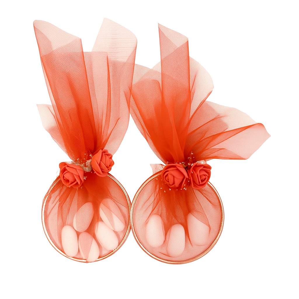 20 pezzi Bomboniera segnaposto in cerchio anello metallico e tulle ROSSO con fiore decorazione, adatta a tutte le cerimonie