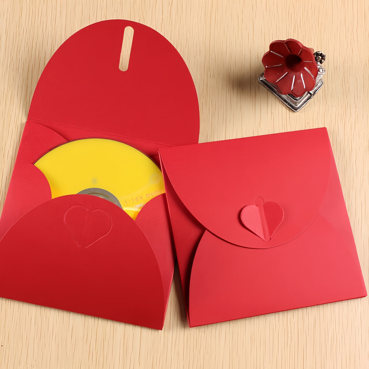 50 bustine busta custodia cuore regalo per CD e DVD In Carta 300gr Colore Rosso