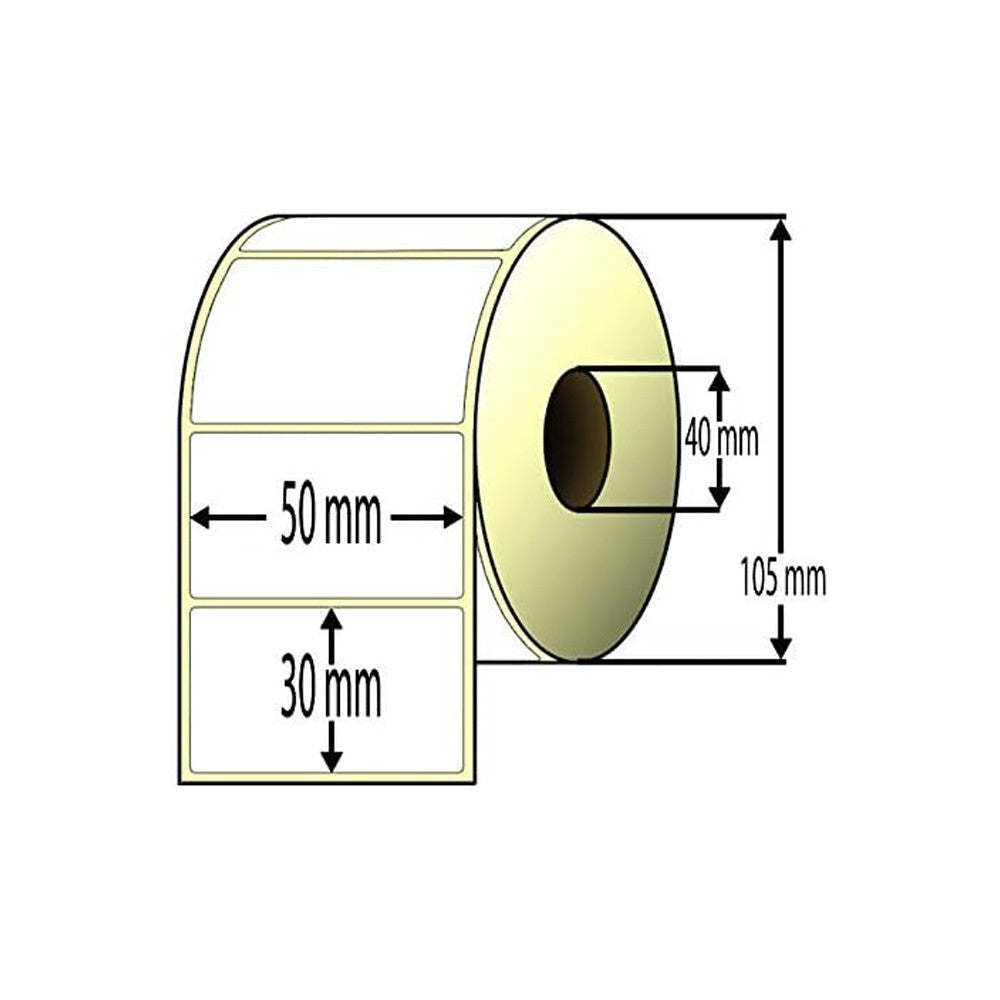 1 Rotolo Etichette Termiche Adesive Per Stampante 50x30 mm Foro 40 mm - 1800 Etichette