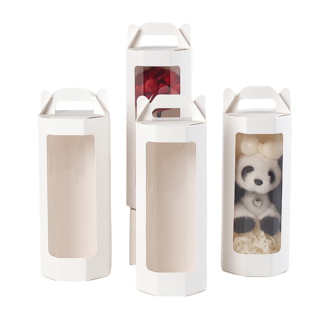 20 pezzi Scatola Regalo Esagonale Bianca con Finestra Trasparente Con Manico, Ideale per Fiori, Peluche, Souvenir e Oggetti da Regalo Bomboniera