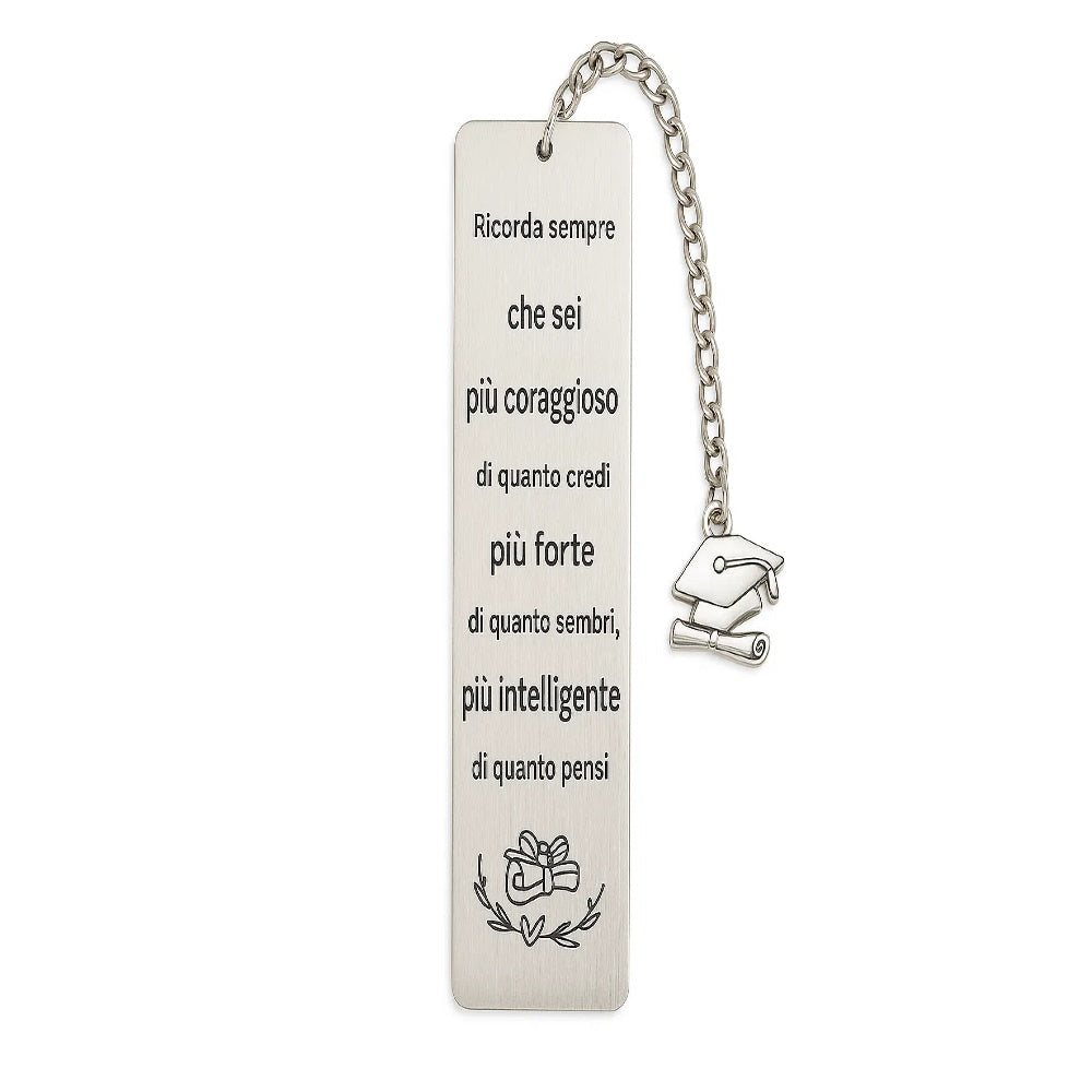 Segnalibro Metallo con Ciondolo Tocco Berretto Regalo Bomboniere Laurea Originale Frasi Incise Motivazionali