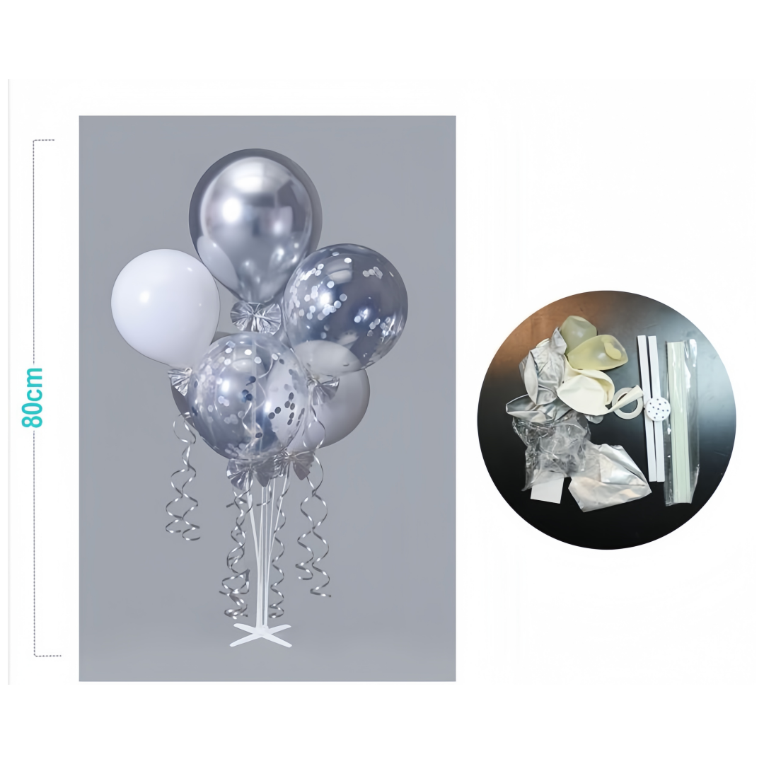 Set Palloncini Argento e Bianco - 7 Pezzi | Perfetto come Centrotavola