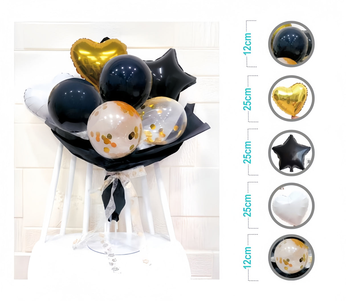 Set palloncini mazzo di fiore stella nero oro