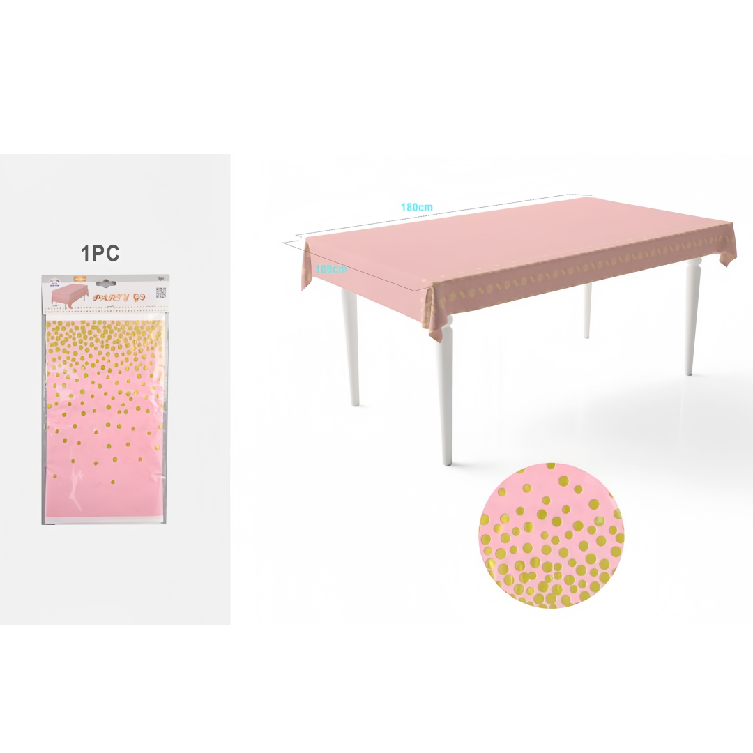 Tovaglia Plastica Monouso Rosa con Pois Dorati - 180x100cm, Elegante per Feste ed Eventi