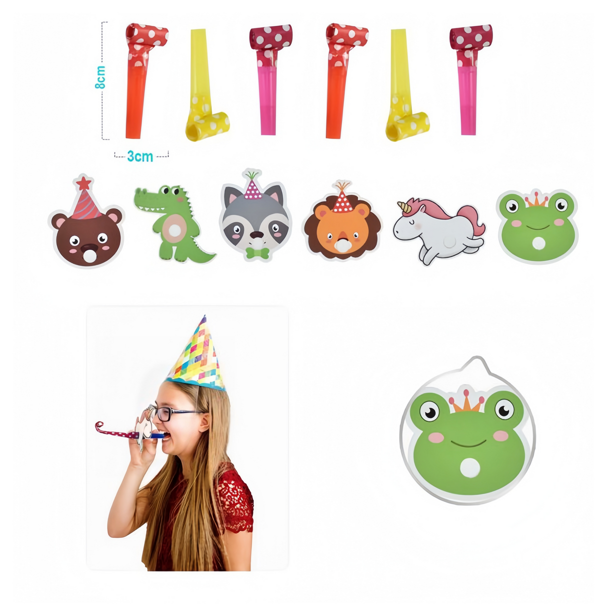 Trombette di Carnevale e Compleanno con Animali Set 6 Pezzi