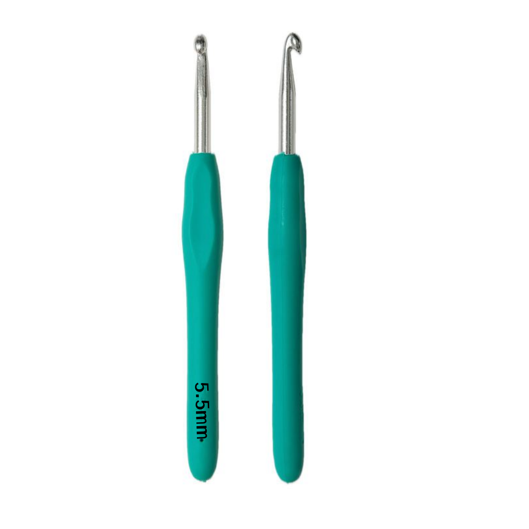 Uncinetto Ergonomico in Alluminio con impugnatura in gomma morbida, Misure (2/2.5/3/3.5/4/4.5/5/5.5/6 mm), Crochet Hook per Maglia e Filati