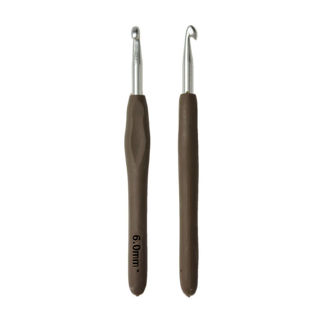 Uncinetto Ergonomico in Alluminio con impugnatura in gomma morbida, Misure (2/2.5/3/3.5/4/4.5/5/5.5/6 mm), Crochet Hook per Maglia e Filati