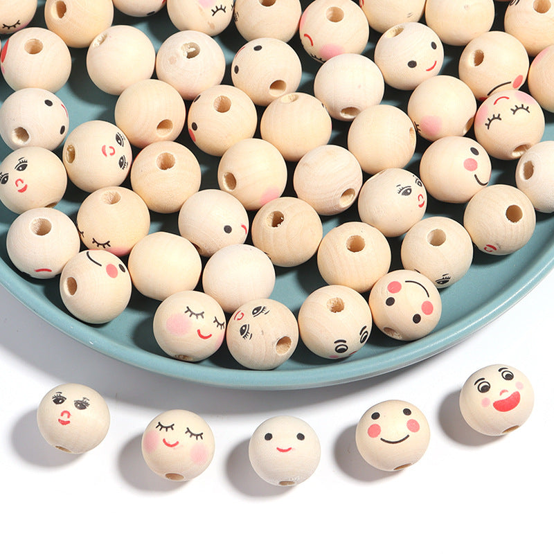 20 Pezzi 20mm Perline con Faccina Sorridente Legno Fai da Te Macramè Giocattoli Decorazioni