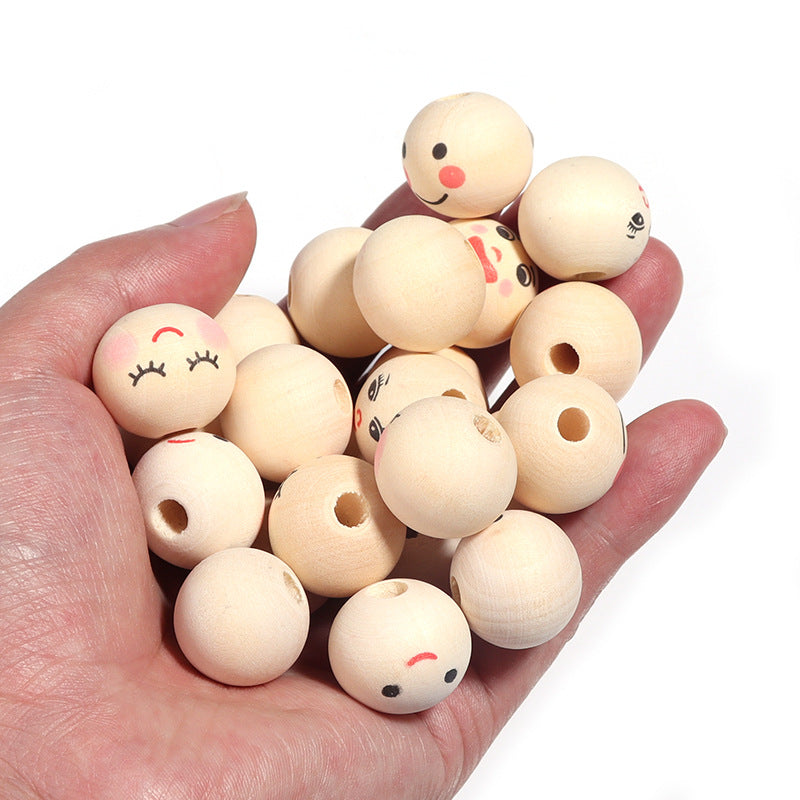 20 Pezzi 20mm Perline con Faccina Sorridente Legno Fai da Te Macramè Giocattoli Decorazioni