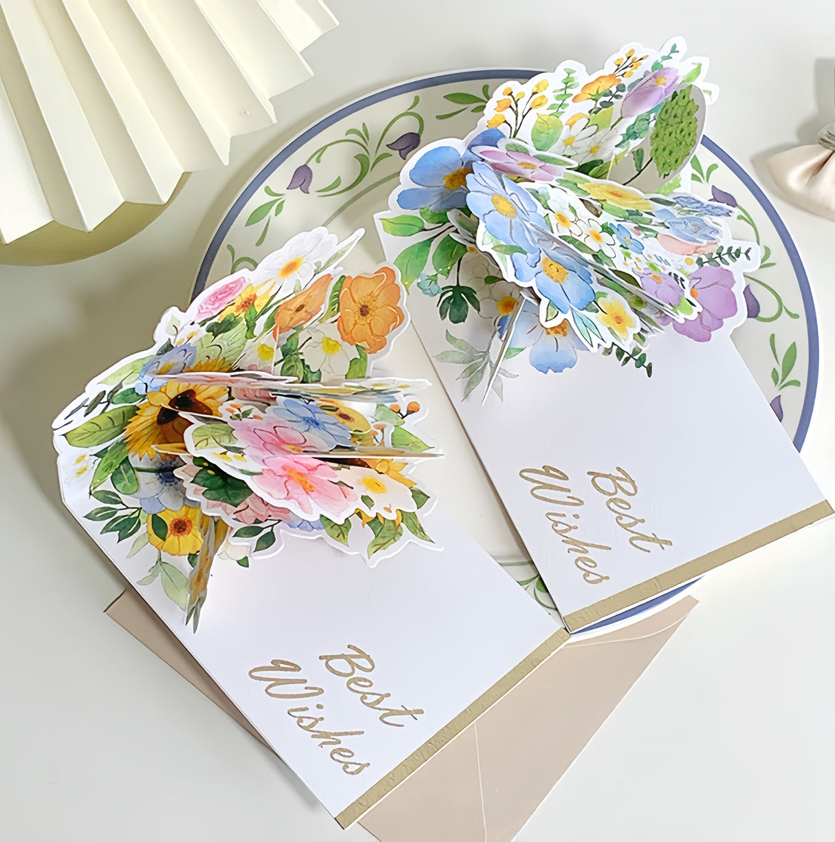 Biglietto di auguri pop-up 3D Anniversario Fiori d'Acquerello 3D con Busta