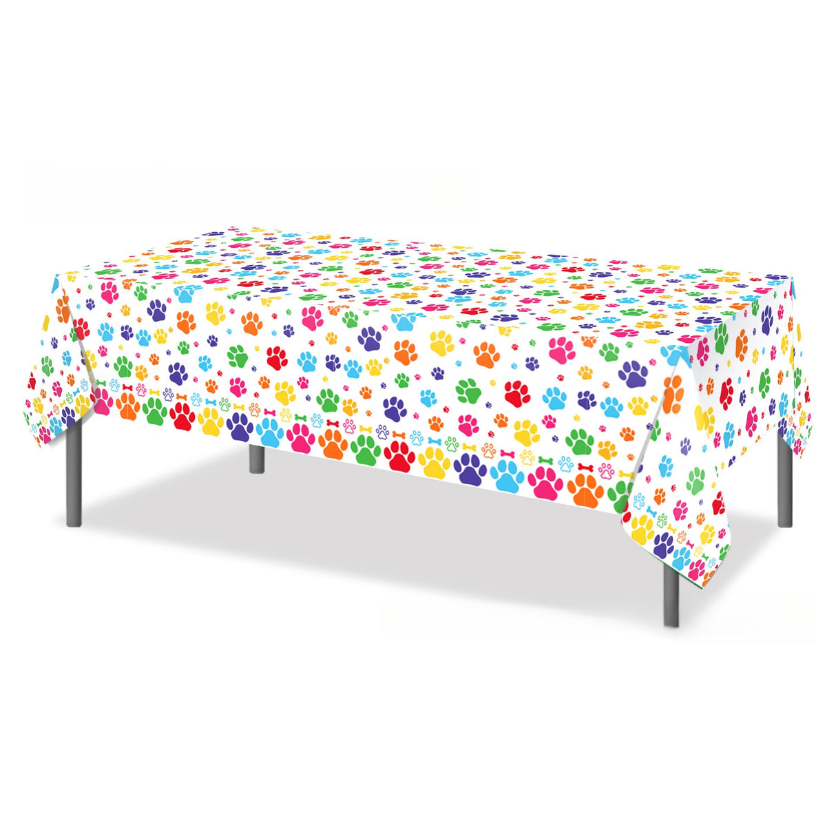 Tovaglia Rettangolare con Stampa Zampe Colorate, 130 x 220 cm, Impermeabile, Multicolore