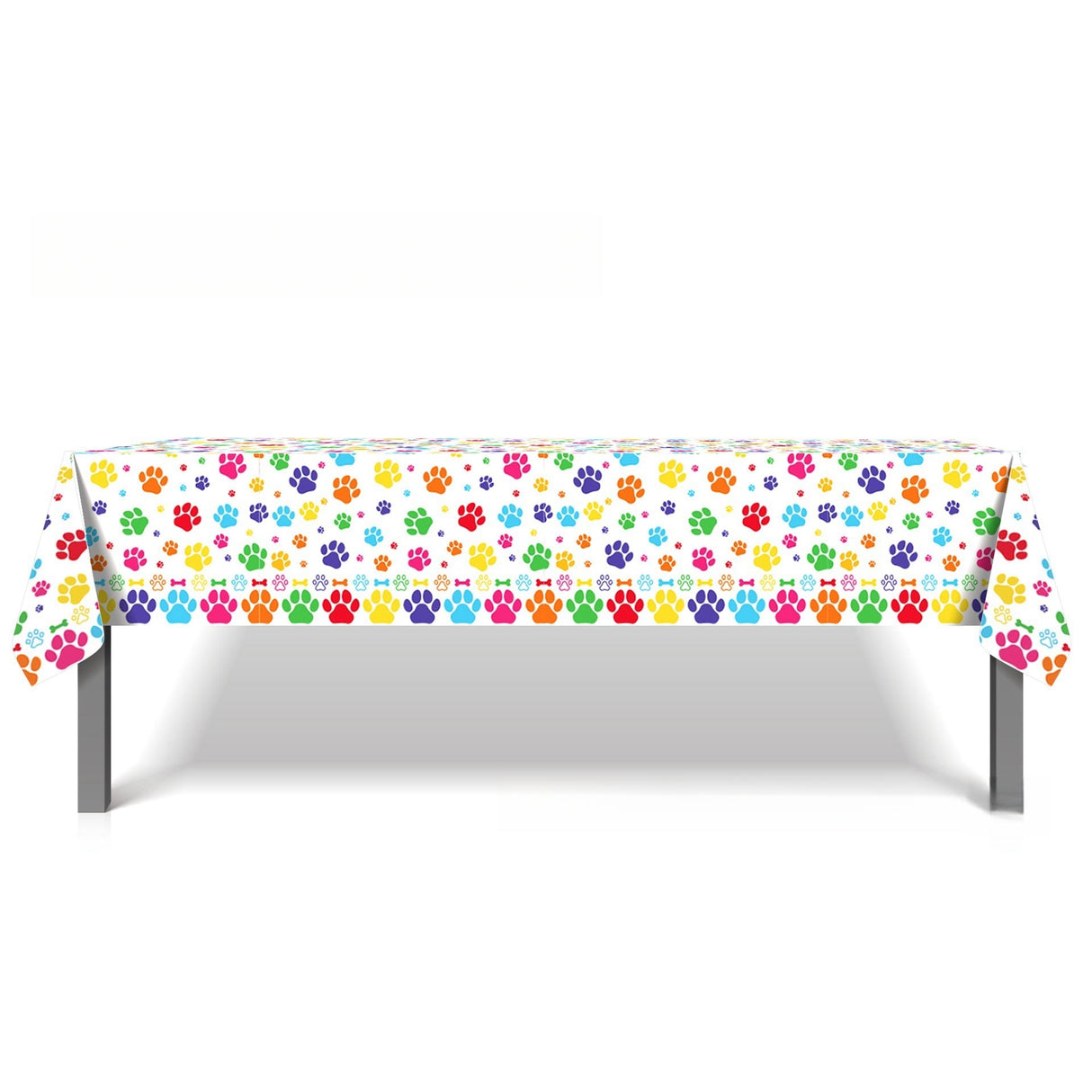 Tovaglia Rettangolare con Stampa Zampe Colorate, 130 x 220 cm, Impermeabile, Multicolore