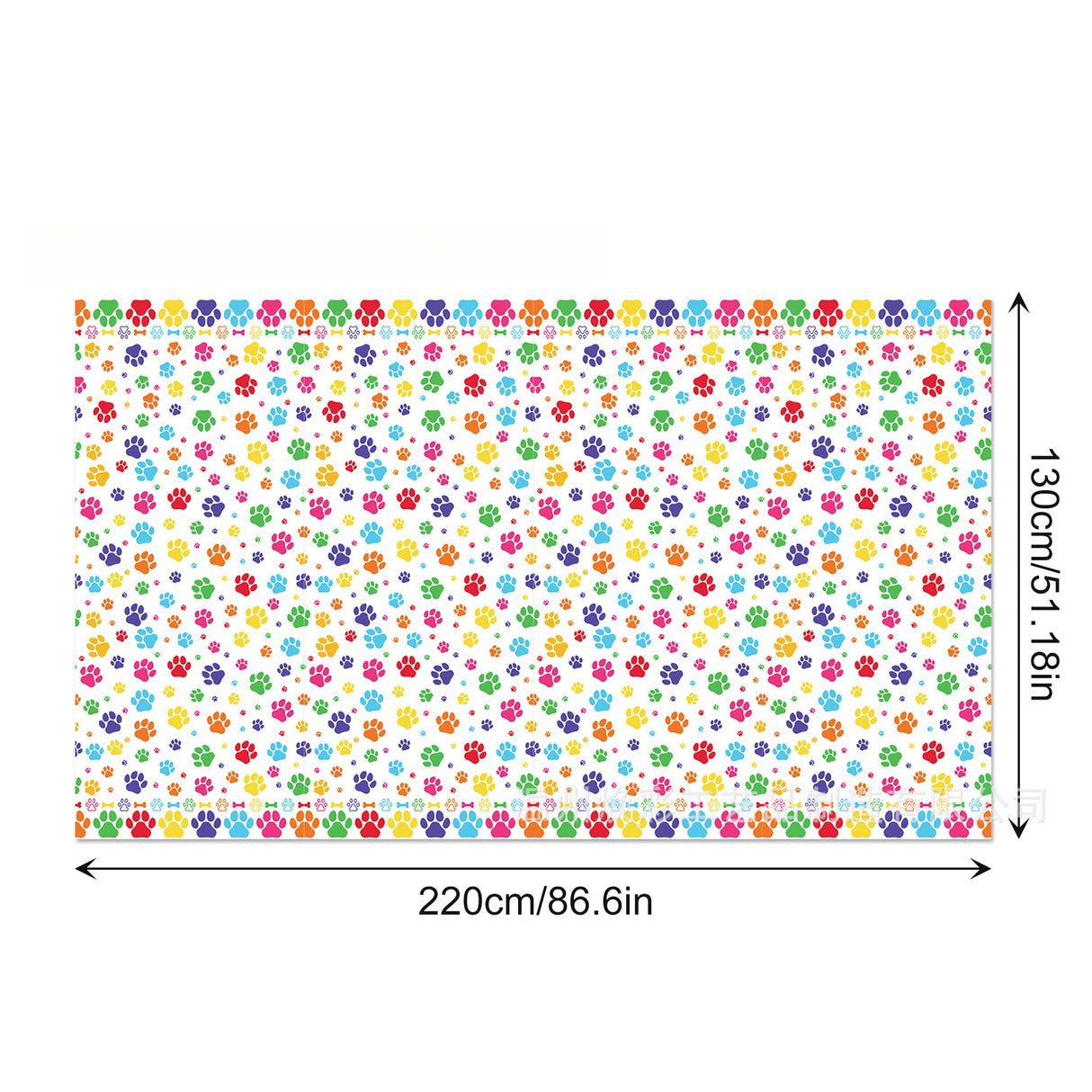 Tovaglia Rettangolare con Stampa Zampe Colorate, 130 x 220 cm, Impermeabile, Multicolore
