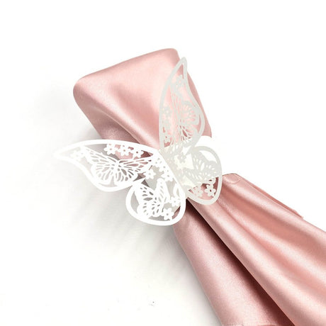 50pz Porta Tovaglioli Anelli Carta Perlata Bianca Farfalla