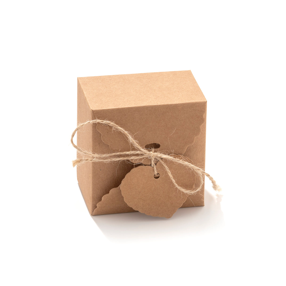50pz Cubo Scatola Portaconfetti Carta Kraft Con Etichetta Forma Cuore, Corda di Canapa