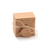 50pz Cubo Scatola Portaconfetti Carta Kraft Con Etichetta Forma Cuore, Corda di Canapa