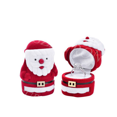 Scatola Portagioielli Babbo Natale in Velluto, Portaoggetti Natalizio per Anelli, Orecchini e Collane, Rosso e Bianco