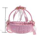 Cestino Vimini Decorativo per Cerimonie, 21x25 cm,con Nastri e Pizzo, Porta Fiori,Lancio di Petali e Bouquet da Sposa Per damigelle