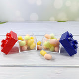 Set 12 scatoline stile mattoncino in PP trasparente con coperchio colorato, 5x5x5 cm, contenitori rigidi per confetti, caramelle e bomboniere, design modulare, colori assortiti
