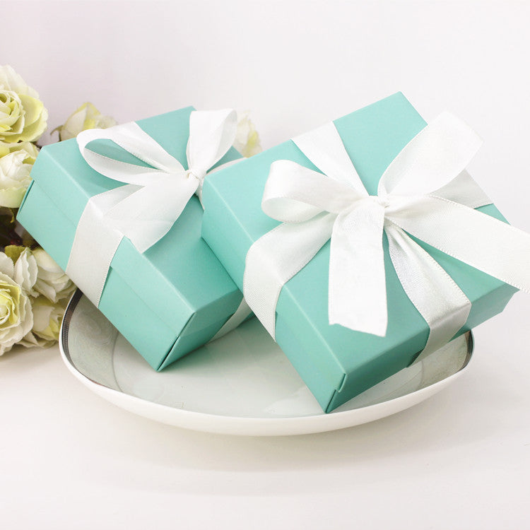20pz Portaconfetti Cubo Colore Pantone-blue tiffany Con Nastro Bianco