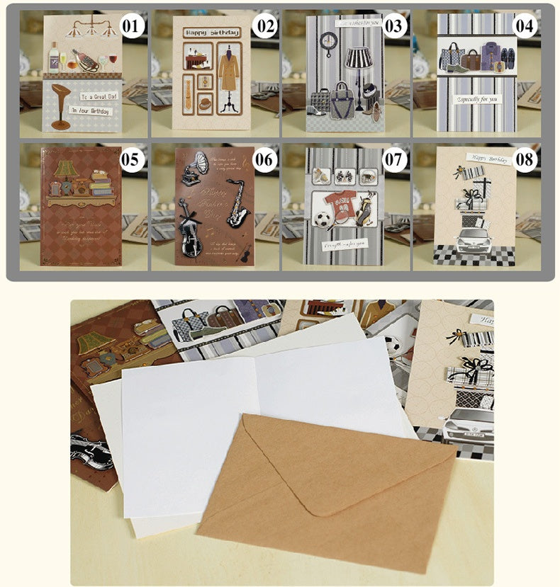 Biglietto di Auguri per Papà con Decorazioni 3D – Cartolina Elegante per Festa del Papà, Compleanno e Ringraziamento