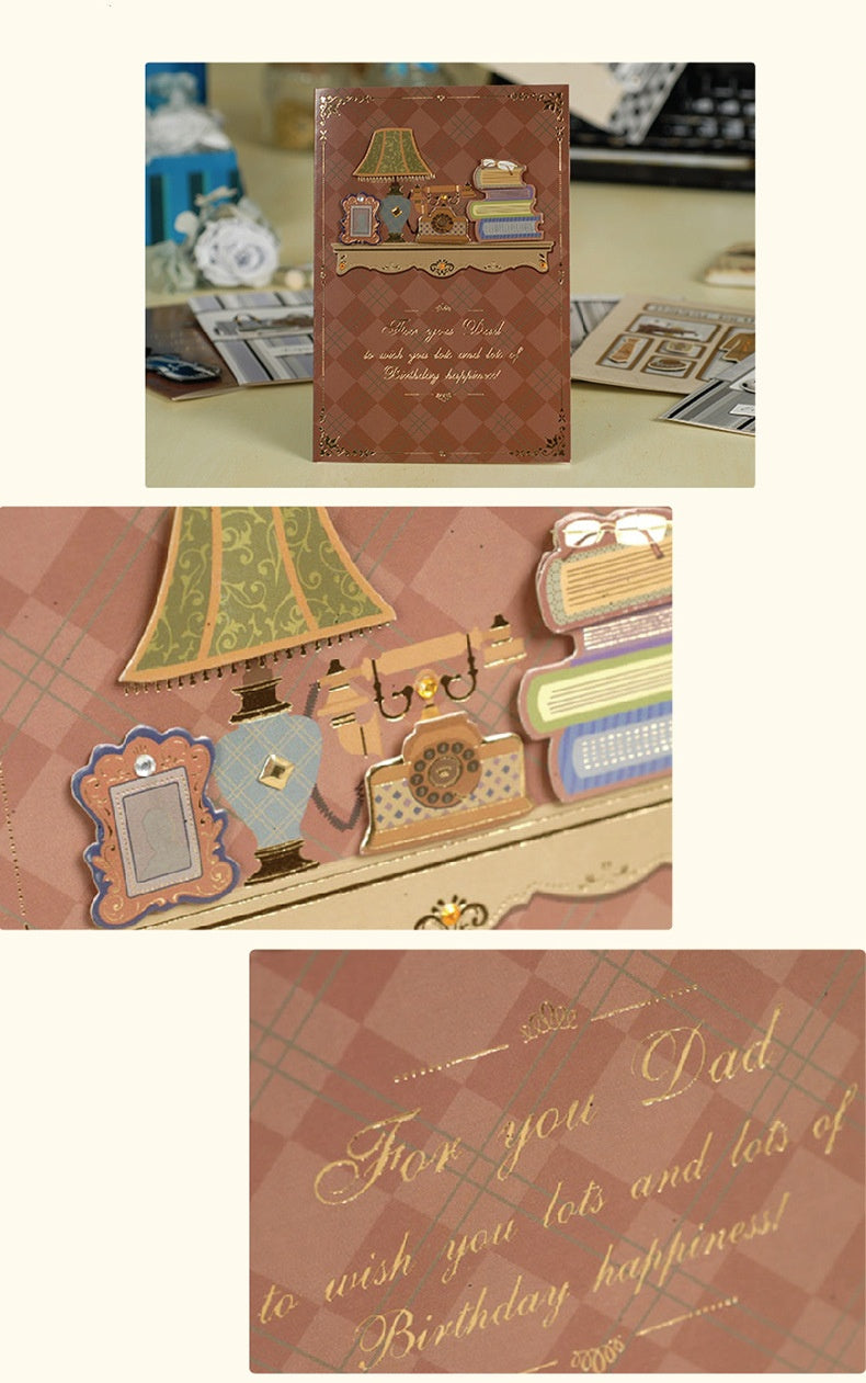 Biglietto di Auguri per Papà con Decorazioni 3D – Cartolina Elegante per Festa del Papà, Compleanno e Ringraziamento