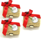 Scatola in Bamboo Legno Portaconfetti Compreso Fiore Fiocco Etichetta