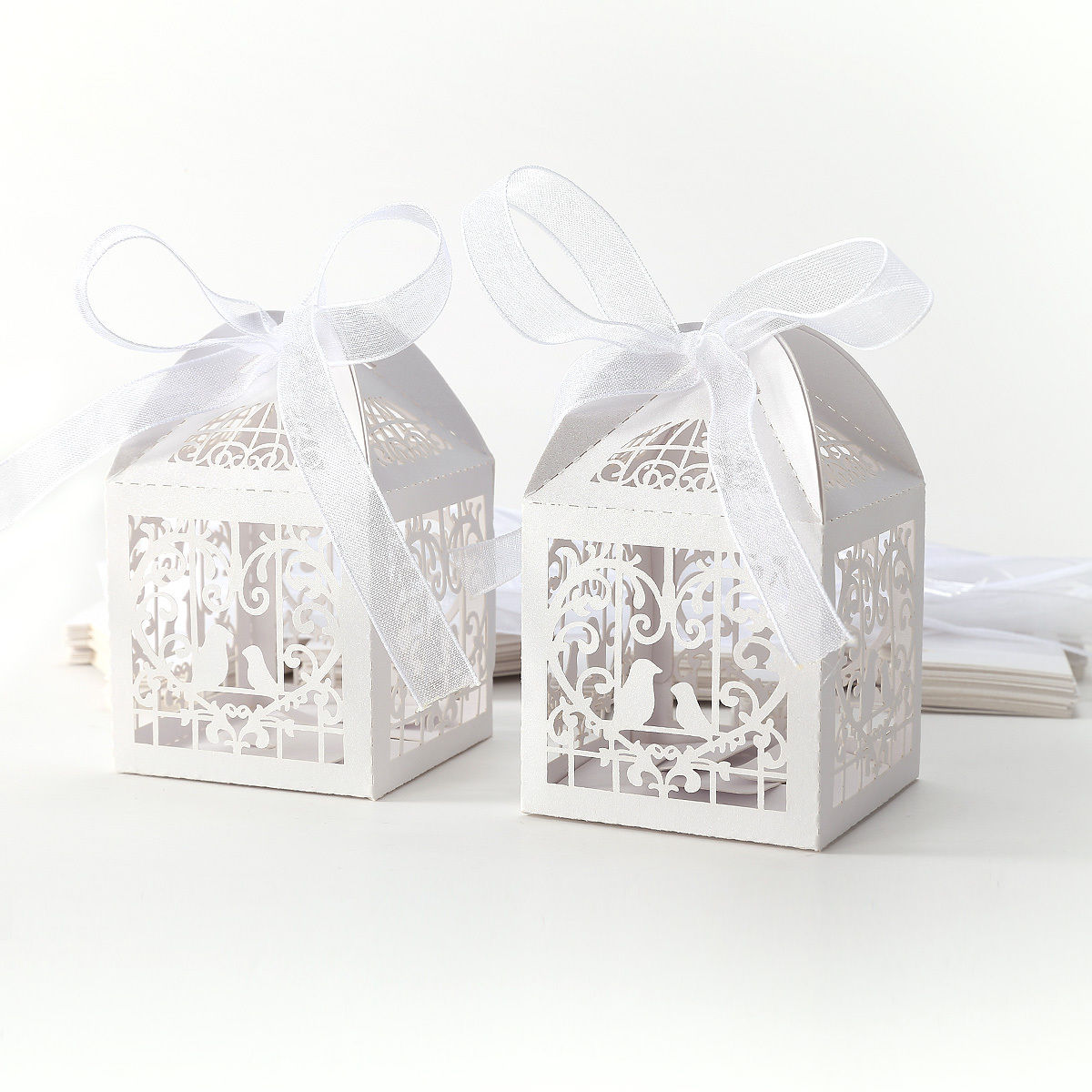20pz Porta confetti UCCELLINI BIANCA PERLATA CON NASTRO
