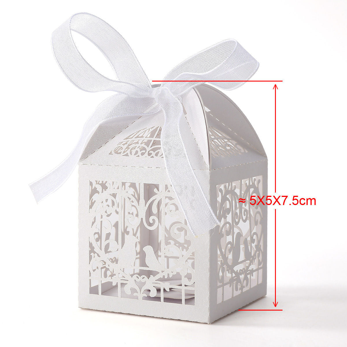 20pz Porta confetti UCCELLINI BIANCA PERLATA CON NASTRO