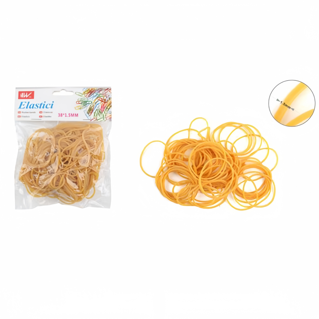 Elastici in Gomma 38 x 1,5 mm, Confezione di Elastici Resistenti per Ufficio, Casa, Scuola e Fai-da-te, Bustina Pratica di Elastici Multiuso
