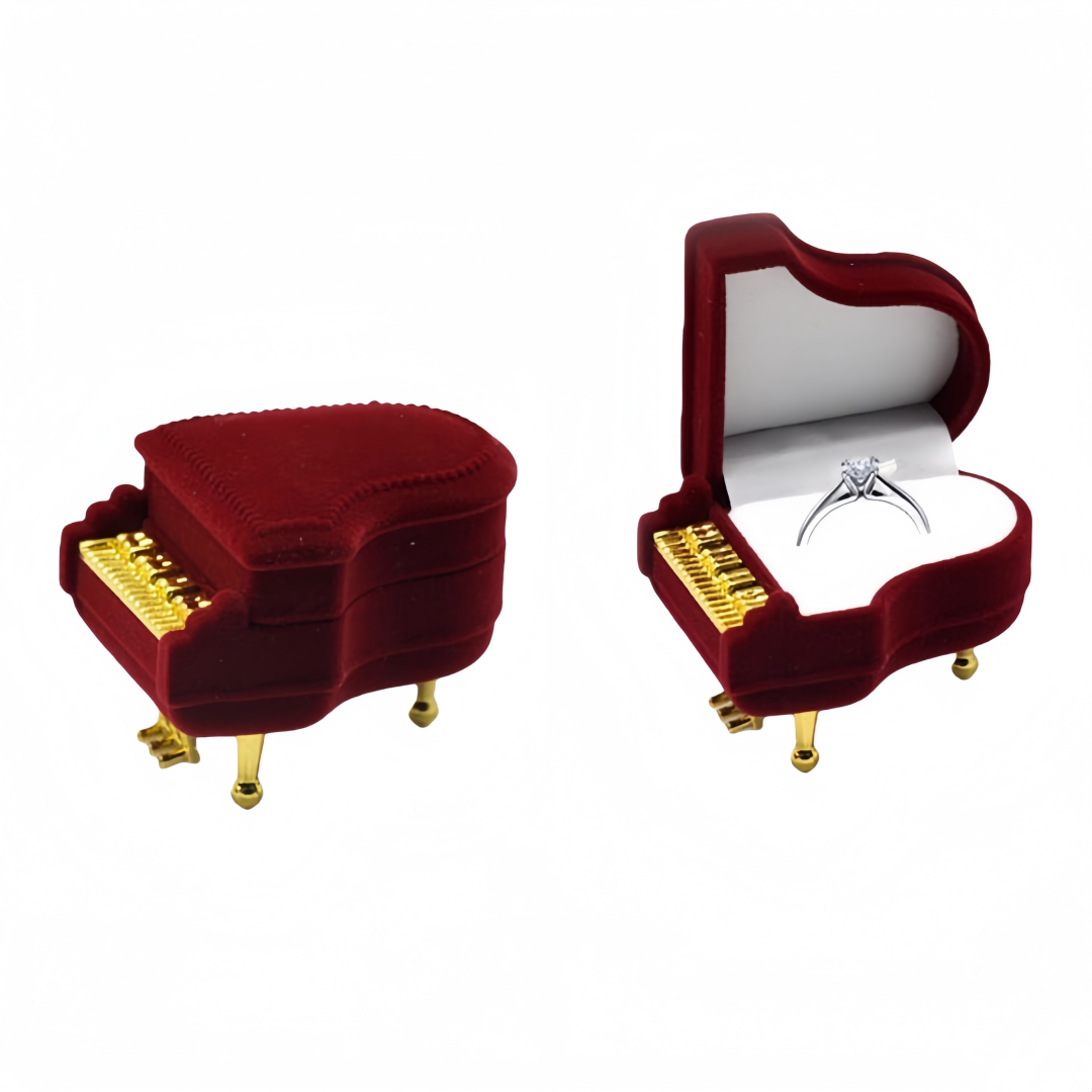 Portagioie a Forma di Pianoforte in Velluto Bordeaux, Astuccio Elegante per Anelli e Collane, 69x53x52mm, con Piedini Dorati
