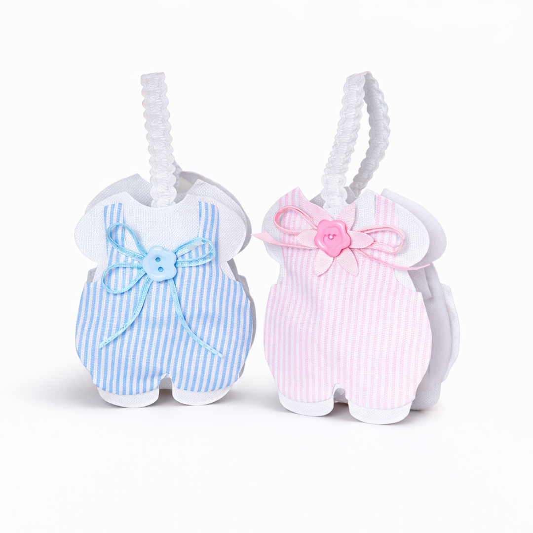 12x SACCHETTO PORTACONFETTI BAVAGLINO FIOCCO BOTONE BATTESIMO COMUNIONE BOMBONIERA Nonwoven