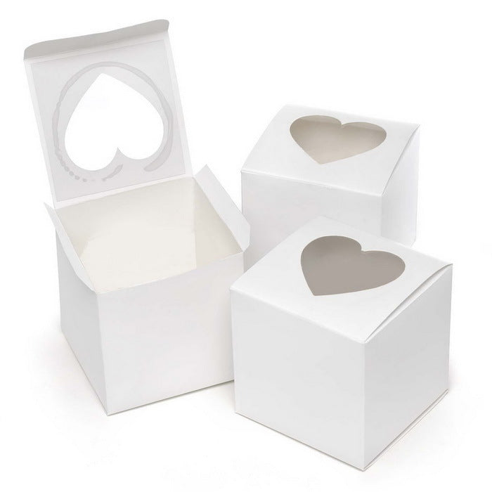 50pz Scatola Bianca Con Finestra Trasparente PVC Cuore 7.6 * 7.6 * 7.6cm