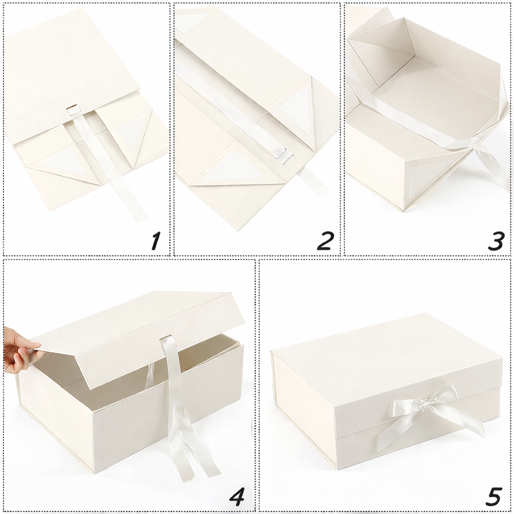 Scatola Regalo di Lusso con Coperchio Magnetico, Box Rigido 33 * 25 * 12.5cm con Nastro Colore Avorio