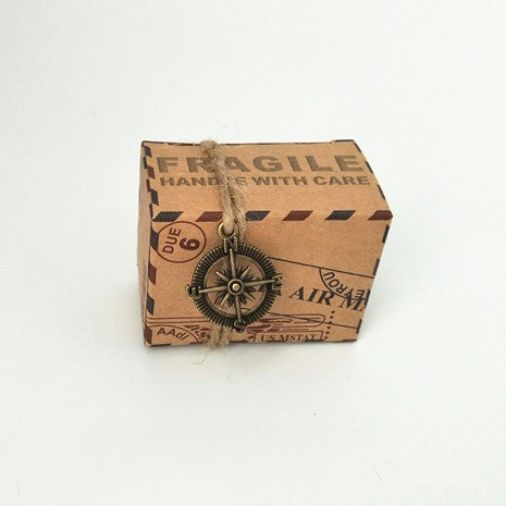 50pz Scatole Cubo Portaconfetti Tema Viaggio Mondo (bussola)