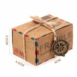 50pz Scatole Cubo Portaconfetti Tema Viaggio Mondo (bussola)