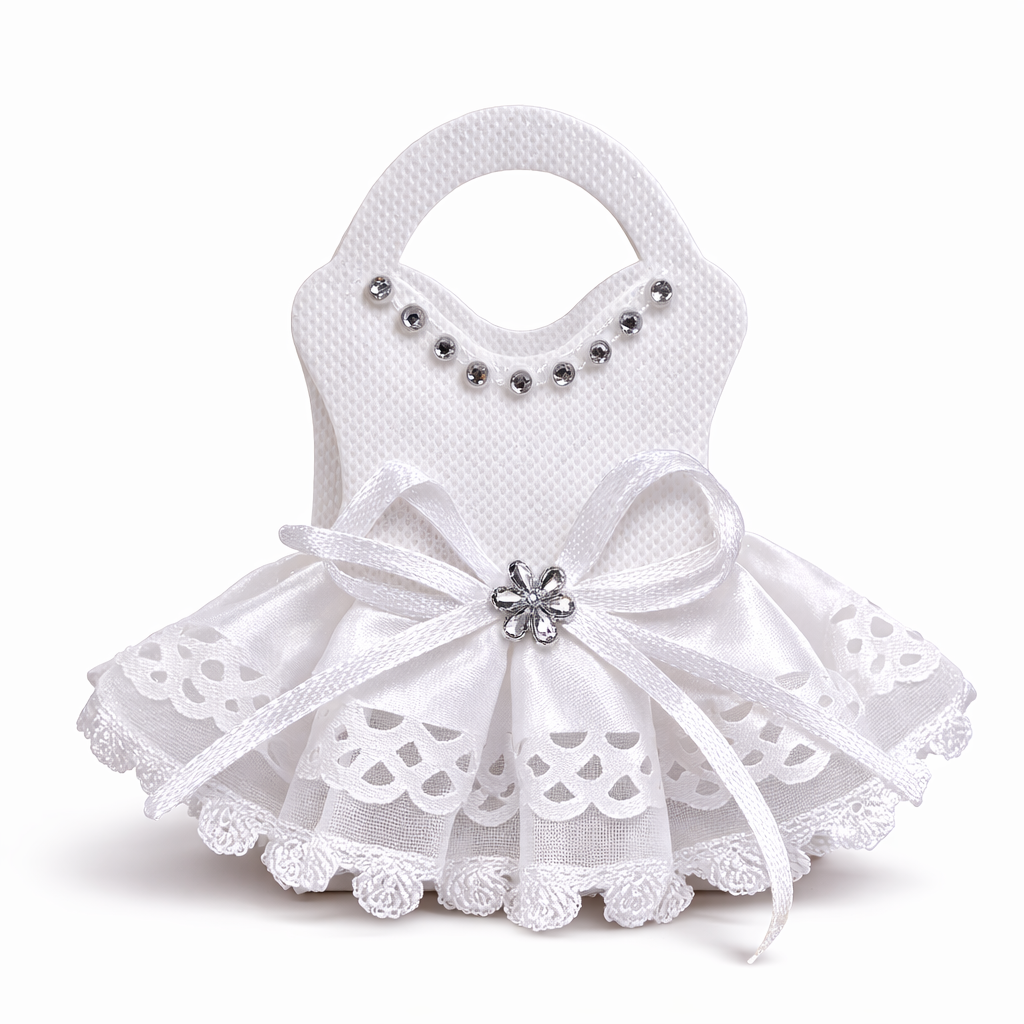 12x Sacchetto Portaconfetti Disegno Gonna Fiocco Battesimo Comunione Bombobiera Nonwoven